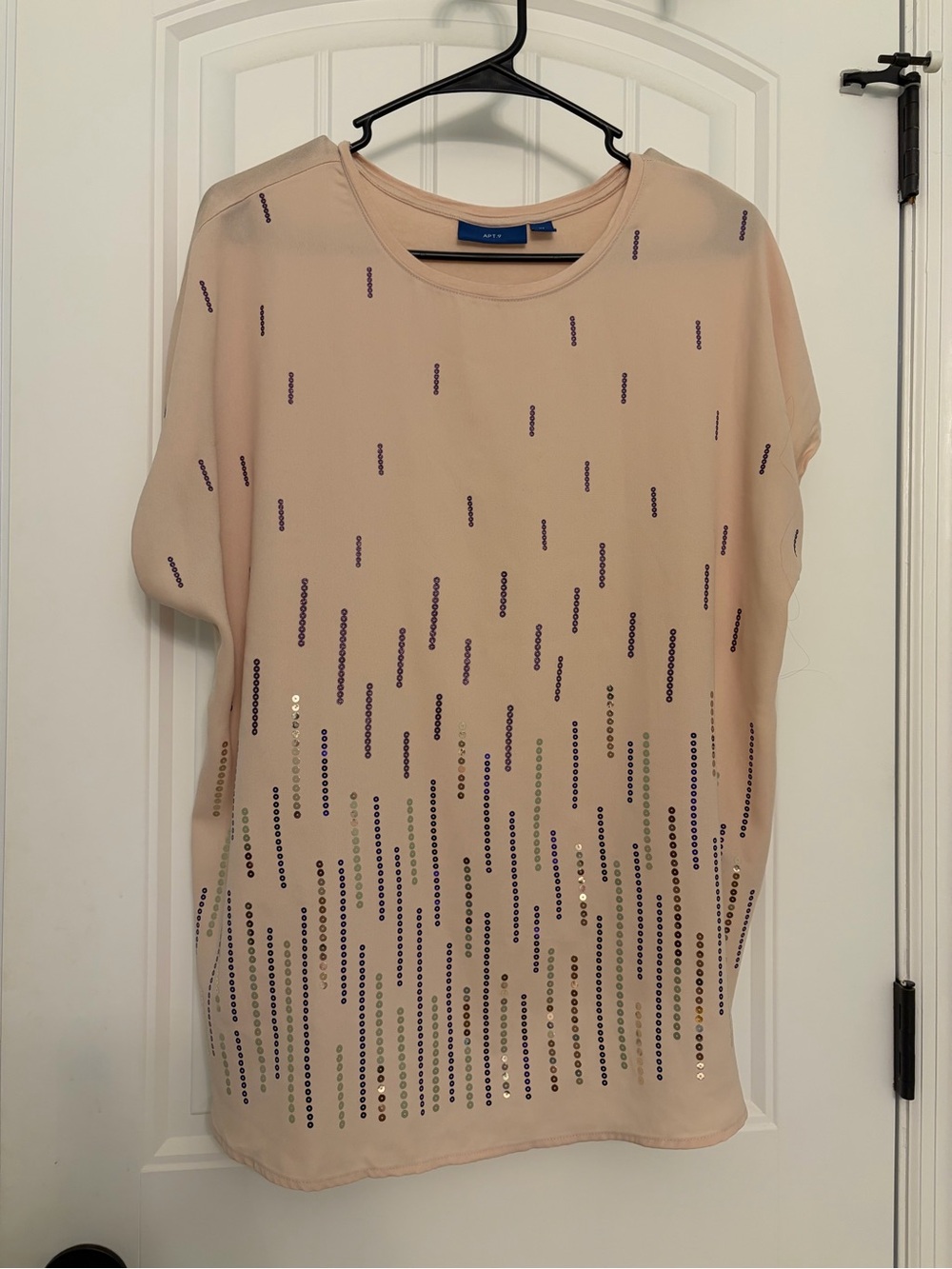 Apt. 9 Blush Beige Sequin Cascade Short Sleeve Blouse